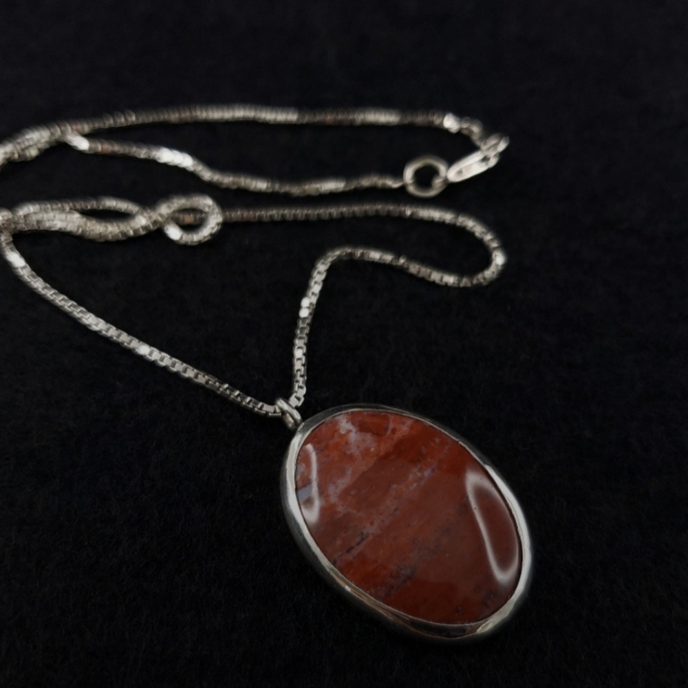 Red Jasper Pendant With 925 Italy Sterling Silver Necklace - Picture 3 of 7